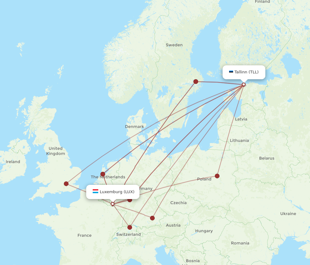 Flights From Luxembourg To Tallinn LUX To TLL Flight Routes