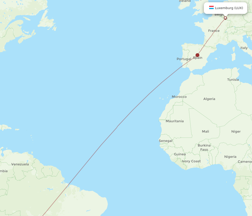 All Flight Routes From Luxembourg To Santa Cruz LUX To VVI Flight Routes