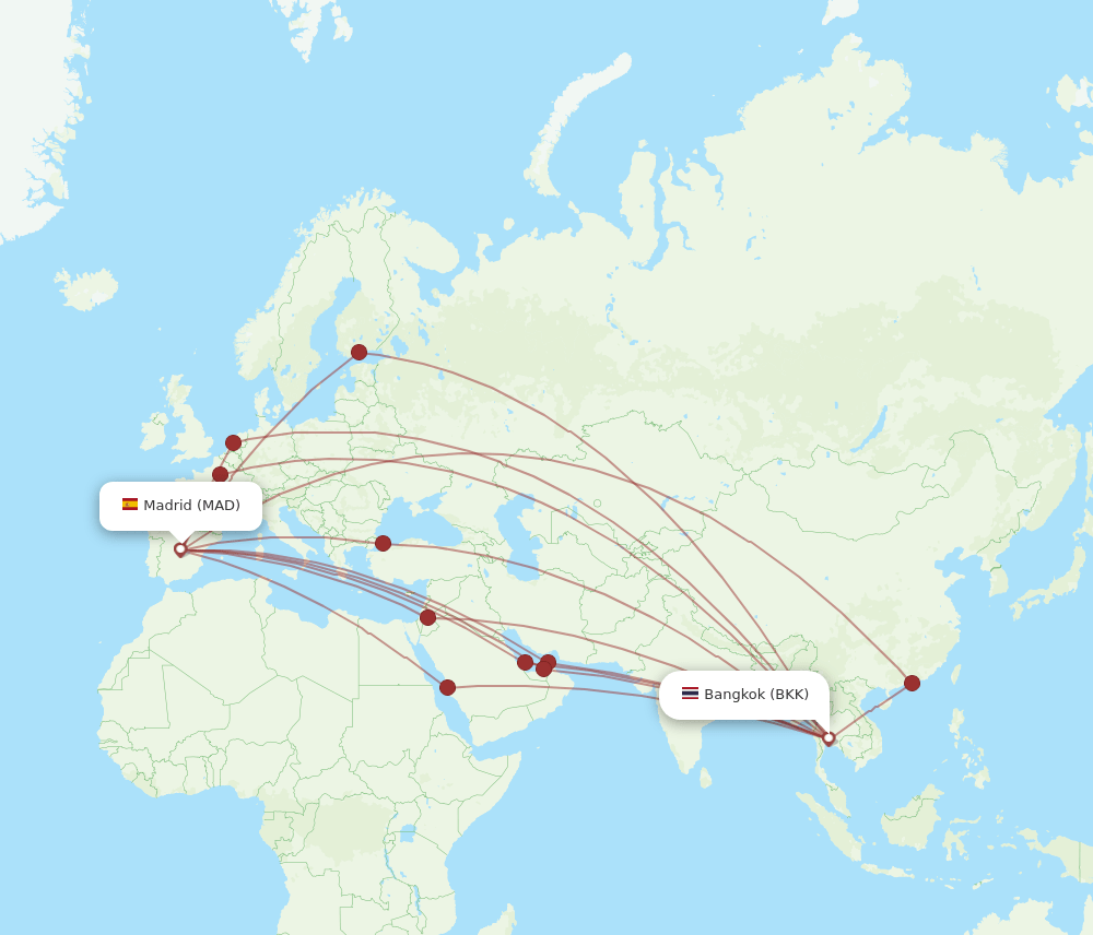 All Flight Routes From Madrid To Bangkok MAD To BKK Flight Routes