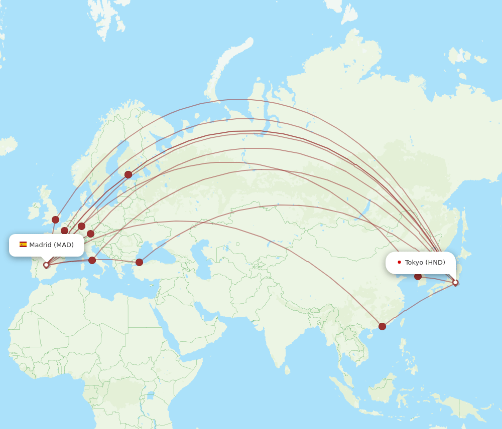 All Flight Routes From Madrid To Tokyo Mad To Hnd Flight Routes