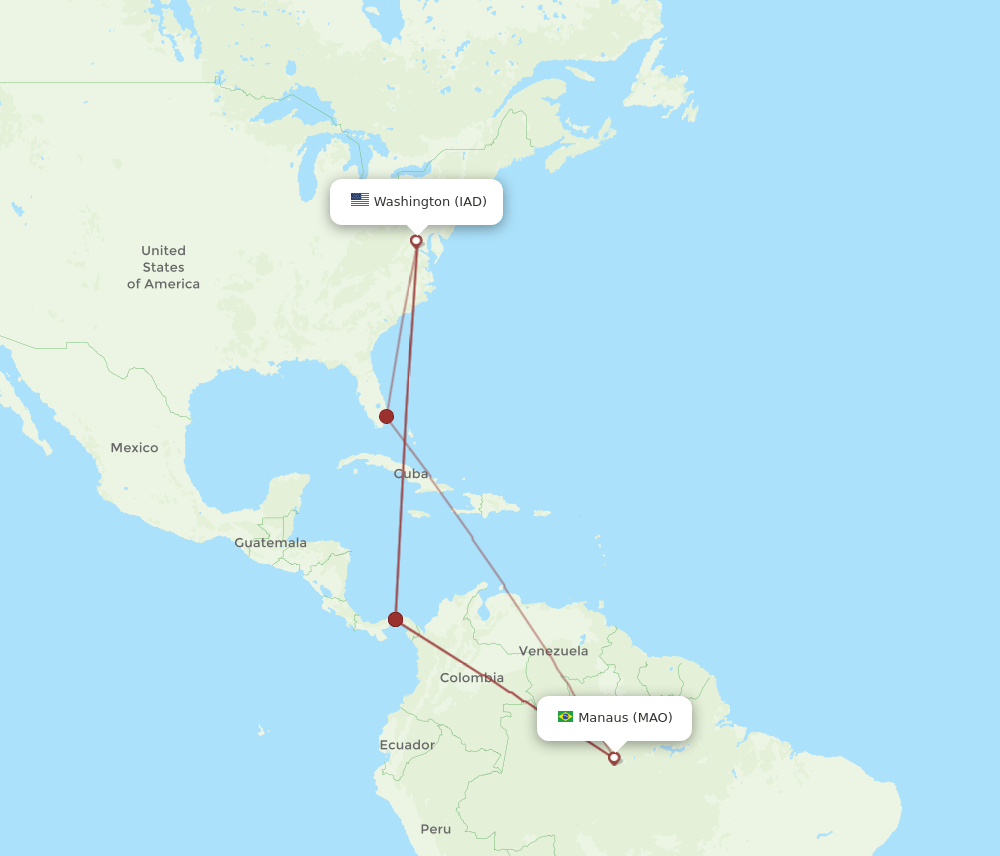 Flights From Manaus To Dulles Mao To Iad Flight Routes