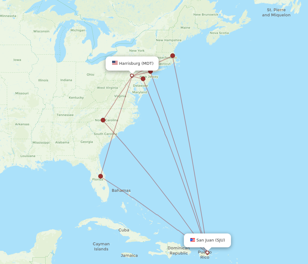 All Flight Routes From Middletown To San Juan Mdt To Sju Flight Routes