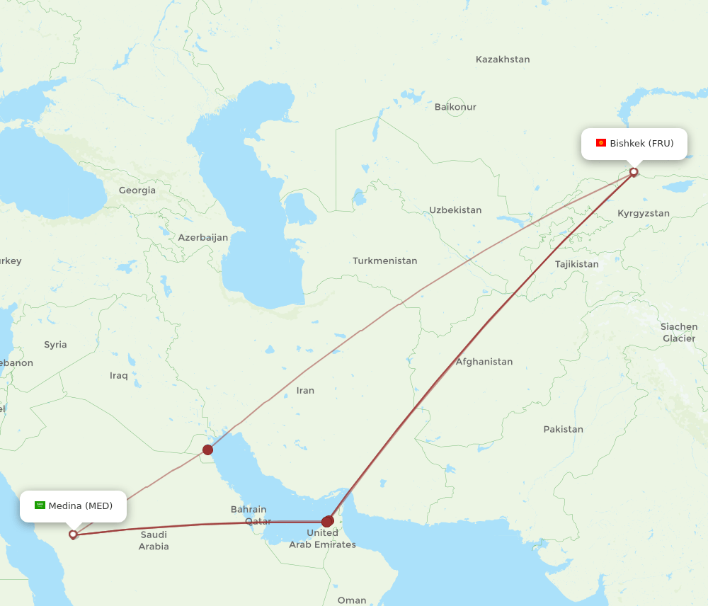 All Flight Routes From Madinah To Bishkek MED To FRU Flight Routes