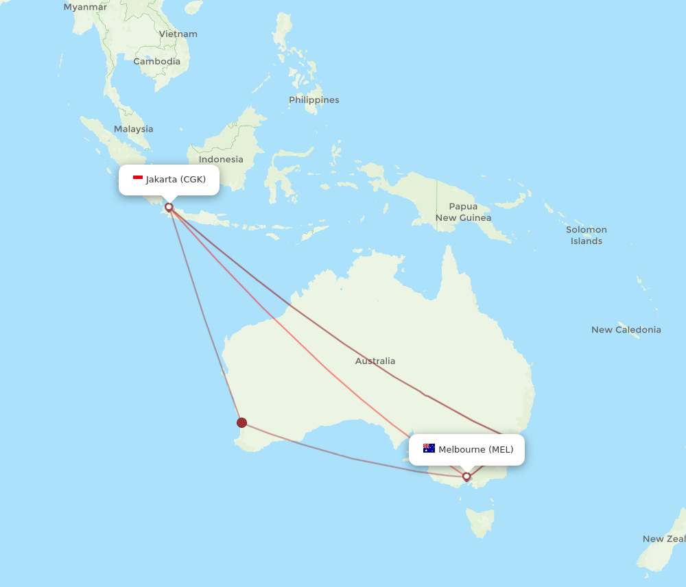 All Flight Routes From Melbourne To Jakarta MEL To CGK Flight Routes