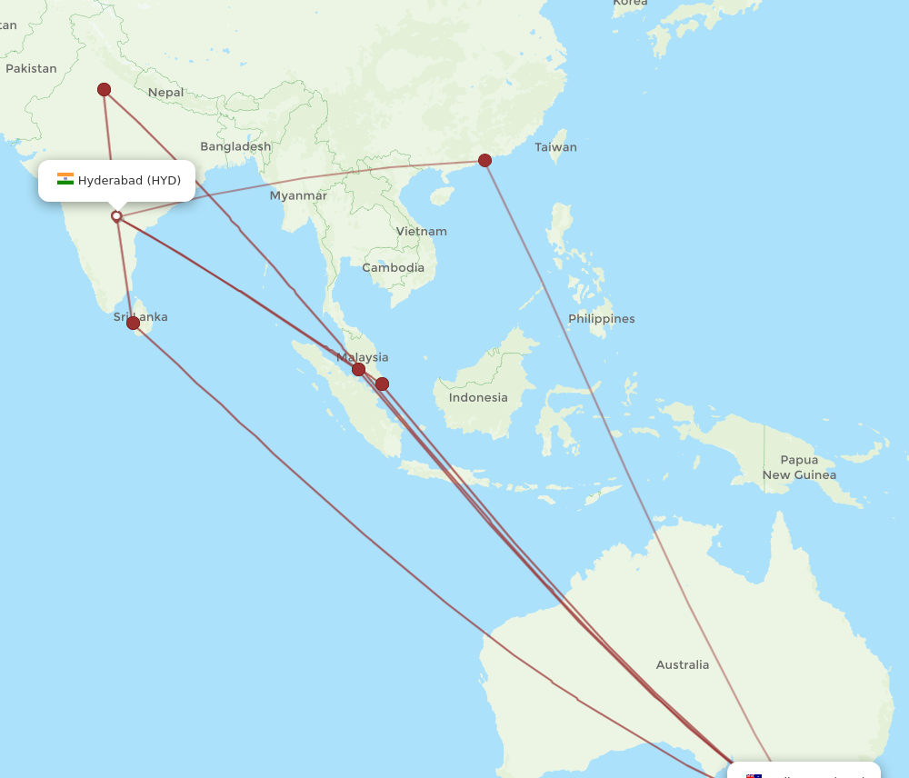 All Flight Routes From Melbourne To Hyderabad MEL To HYD Flight Routes