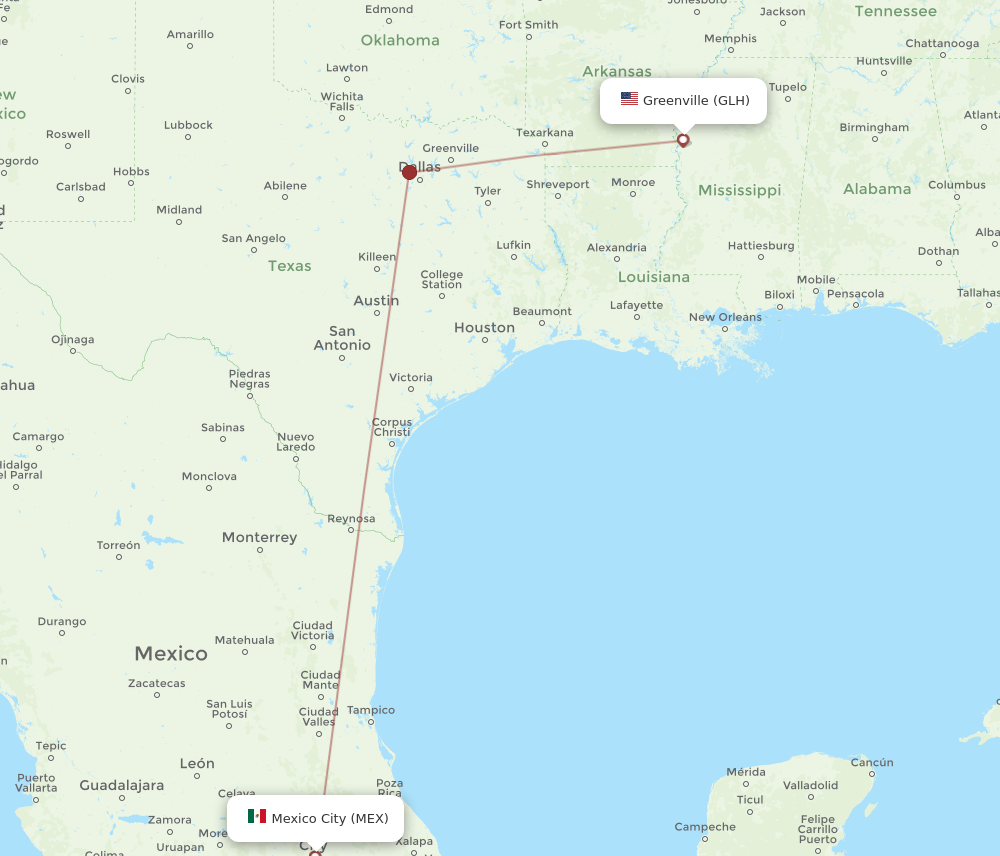 Flights From Mexico City To Greenville MEX To GLH Flight Routes