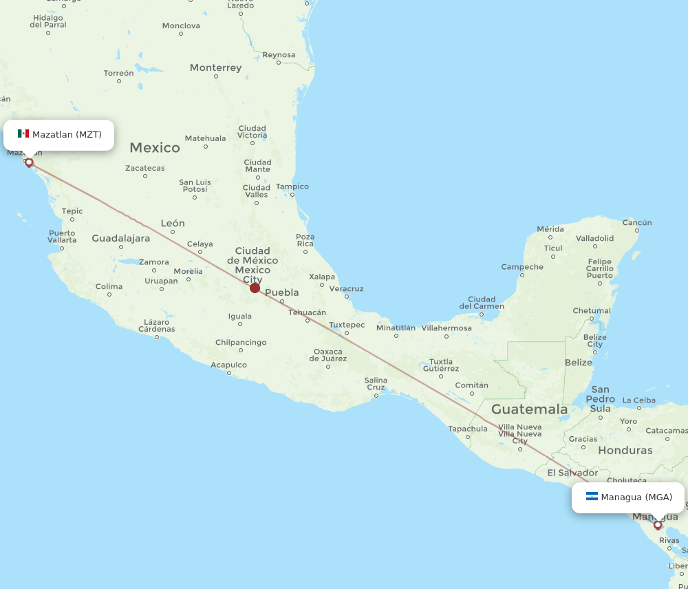 Flights From Mazatlan To Managua MZT To MGA Flight Routes