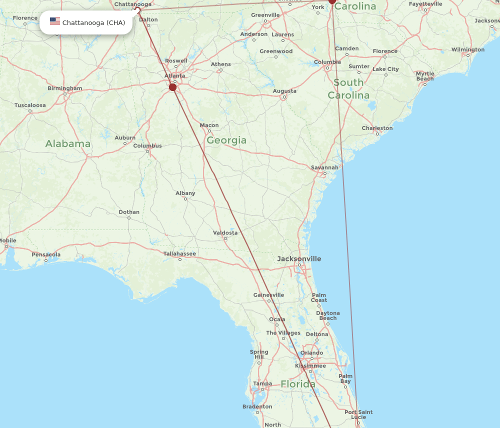 All Flight Routes From Miami To Chattanooga MIA To CHA Flight Routes