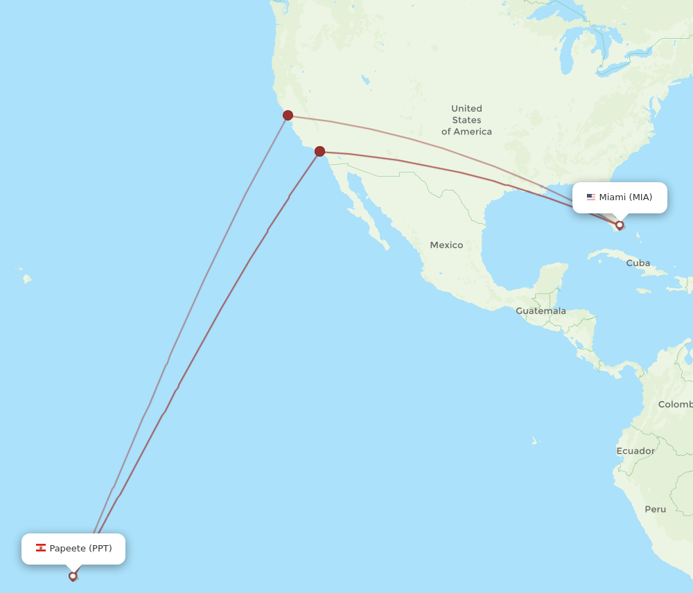 All Flight Routes From Miami To Papeete MIA To PPT Flight Routes