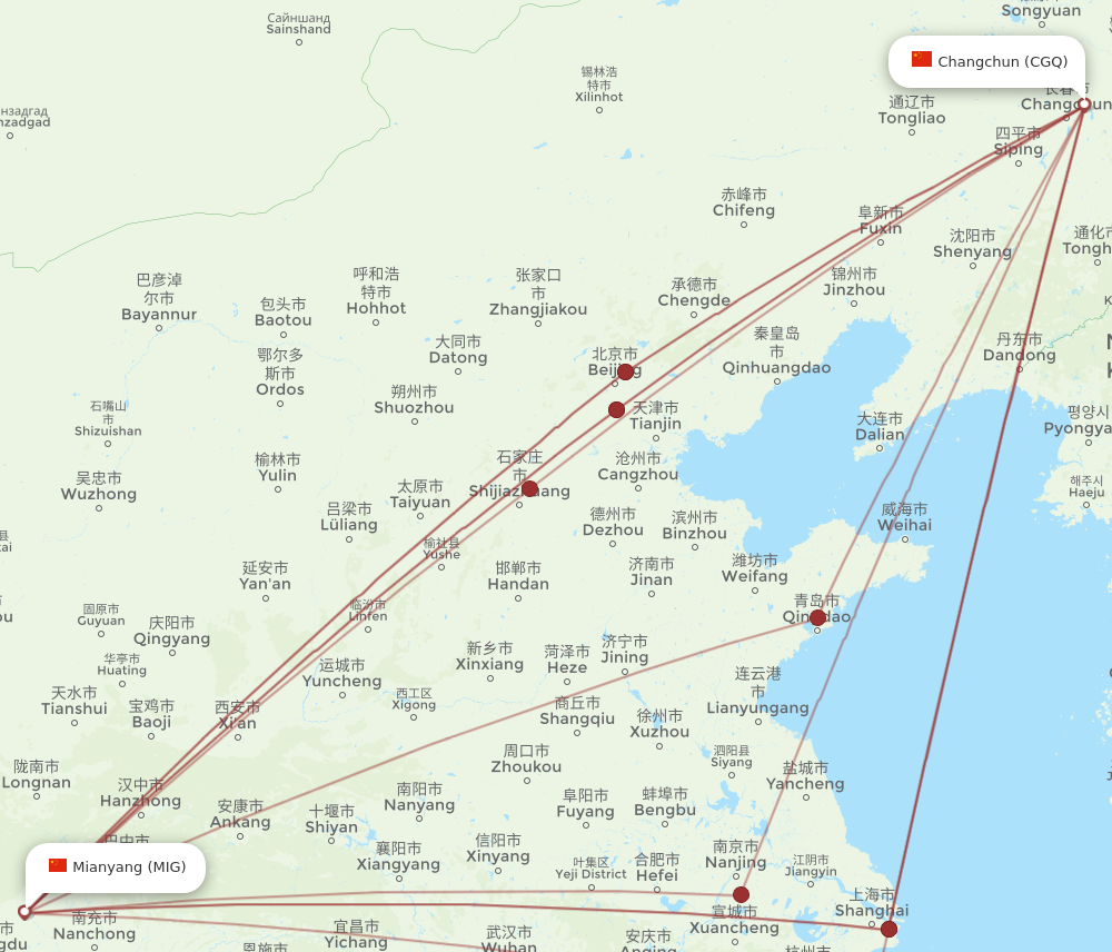 All Flight Routes From Mian Yang To Changchun Mig To Cgq Flight Routes