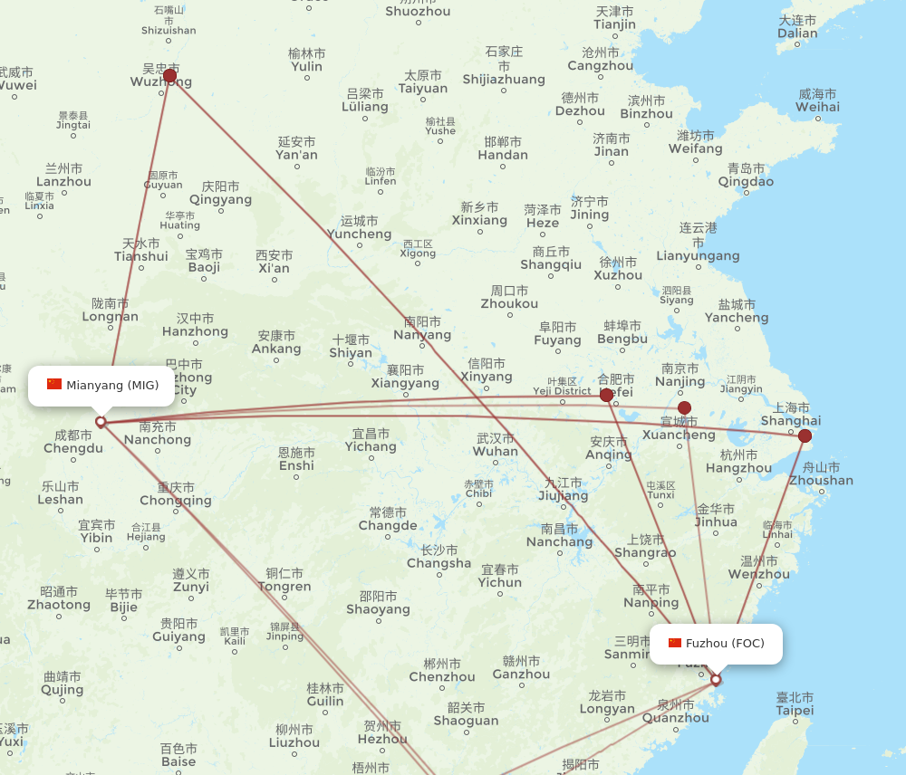 Flights From Mian Yang To Fuzhou Mig To Foc Flight Routes