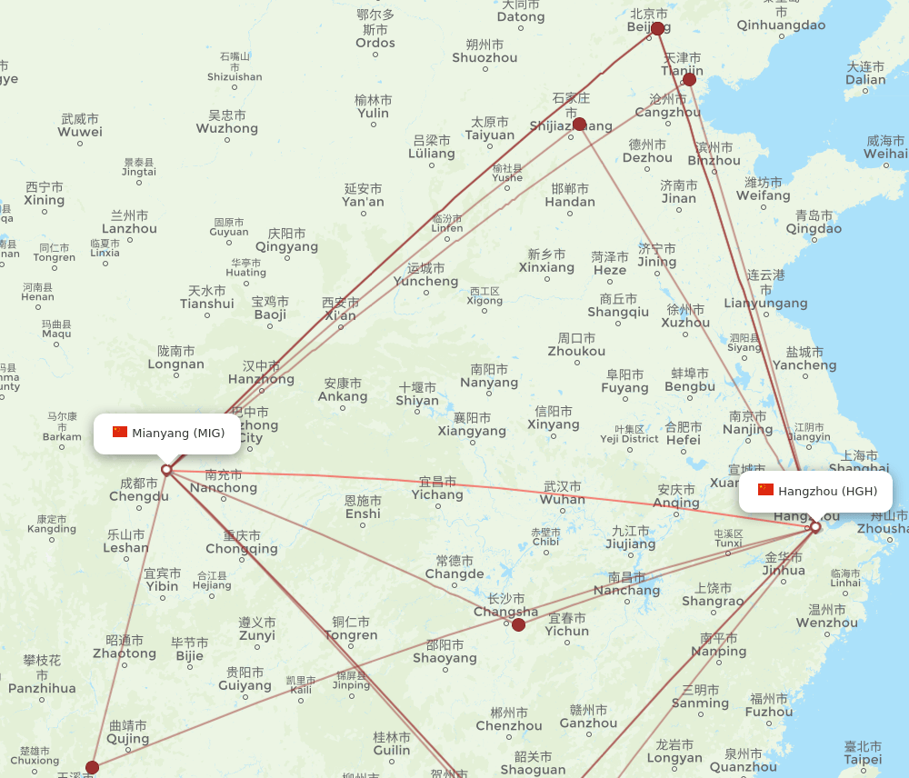 Flights From Mian Yang To Hangzhou Mig To Hgh Flight Routes