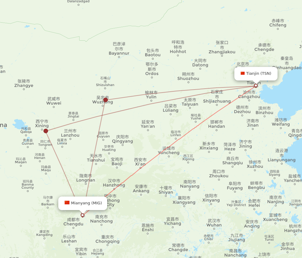 All Flight Routes From Mian Yang To Tianjin Mig To Tsn Flight Routes