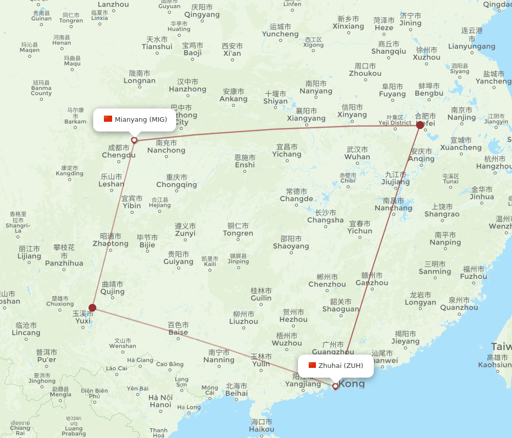 Flights From Mian Yang To Zhuhai Mig To Zuh Flight Routes