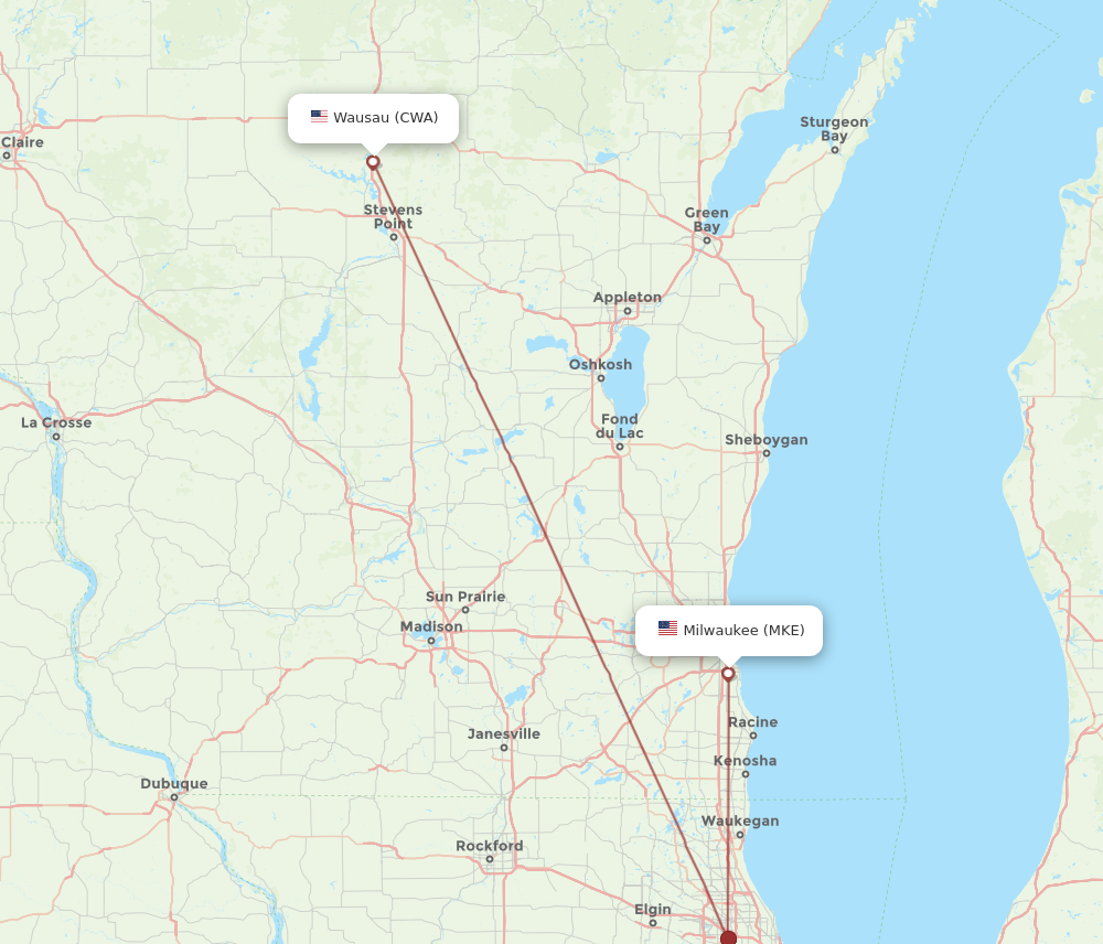 All Flight Routes From Milwaukee To Wausau Mke To Cwa Flight Routes