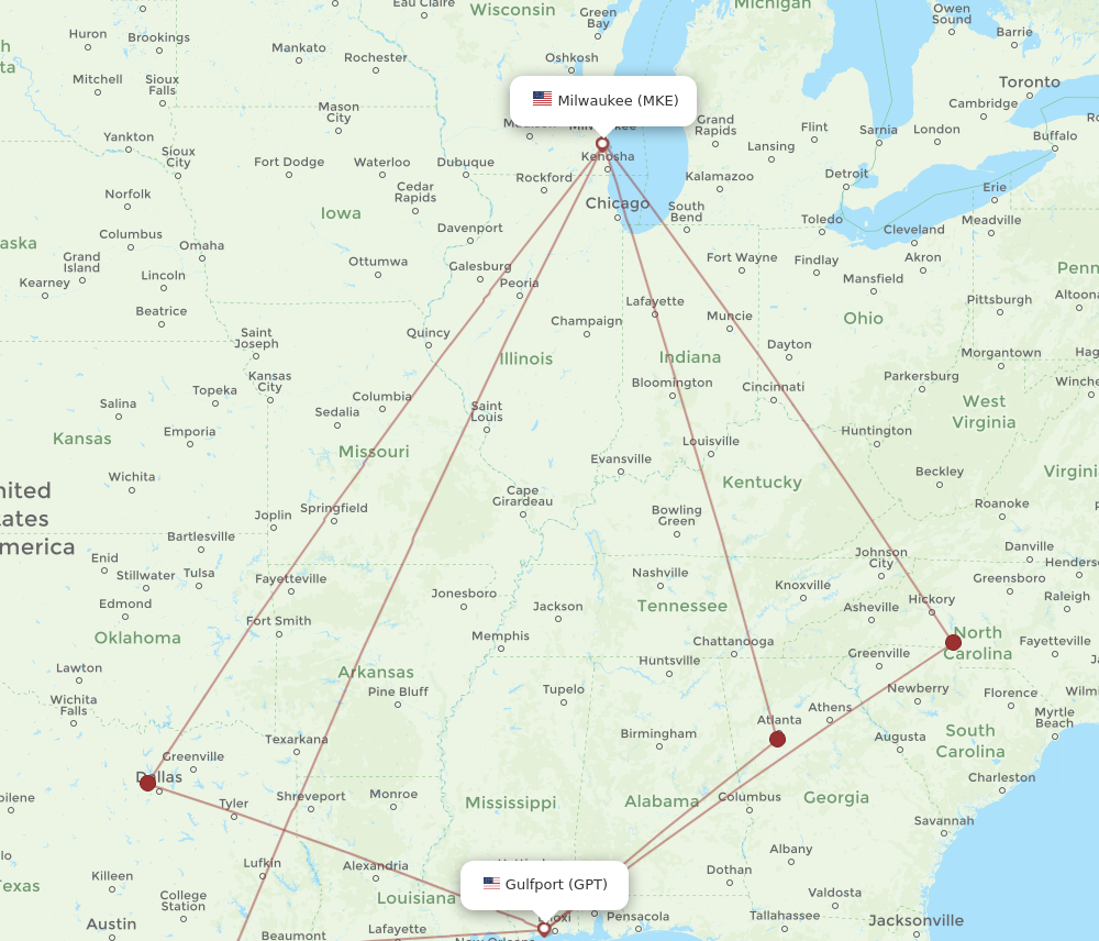 Flights From Milwaukee To Gulfport Mke To Gpt Flight Routes