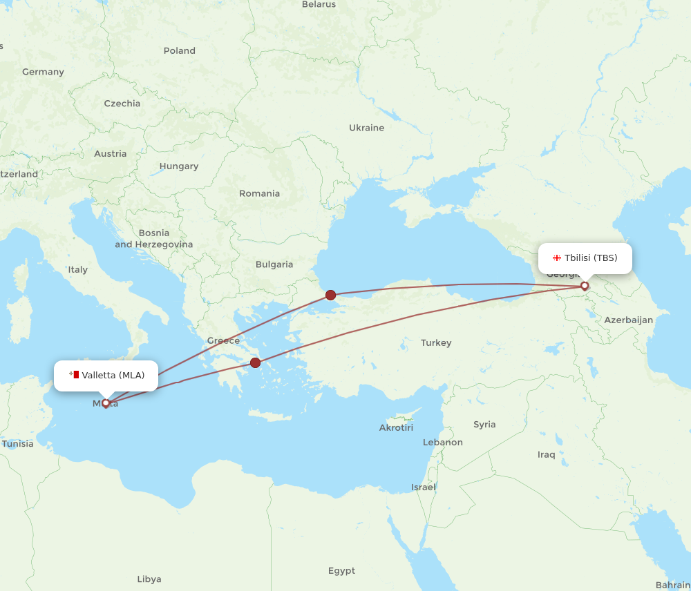 All Flight Routes From Malta To Tbilisi Mla To Tbs Flight Routes