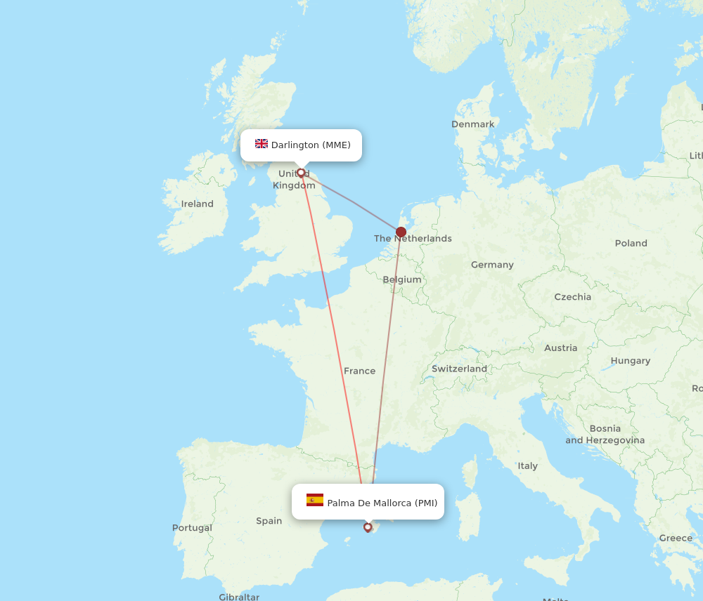 All Flight Routes From Durham Tees Valley To Palma De Mallorca MME To