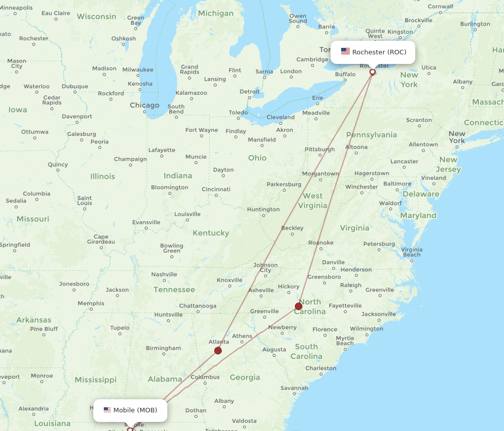 Flights From Mobile To Rochester Mob To Roc Flight Routes