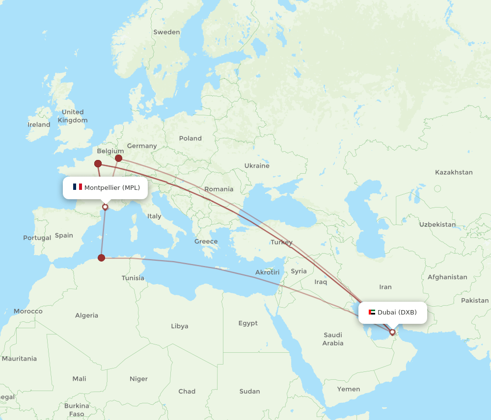 Flights From Montpellier To Dubai Mpl To Dxb Flight Routes