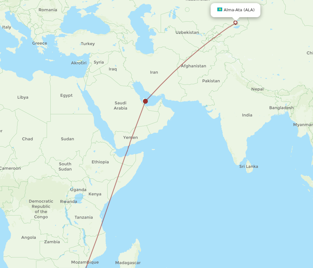 All Flight Routes From Maputo To Almaty Mpm To Ala Flight Routes