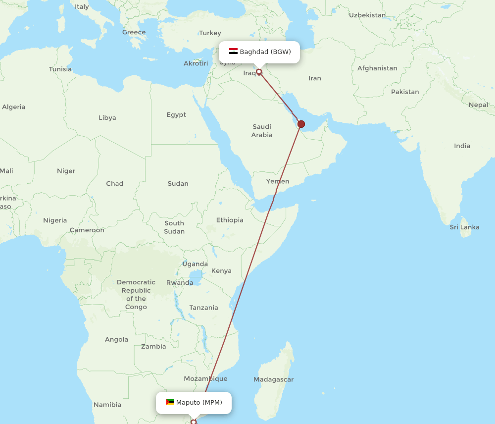 All Flight Routes From Maputo To Baghdad MPM To BGW Flight Routes