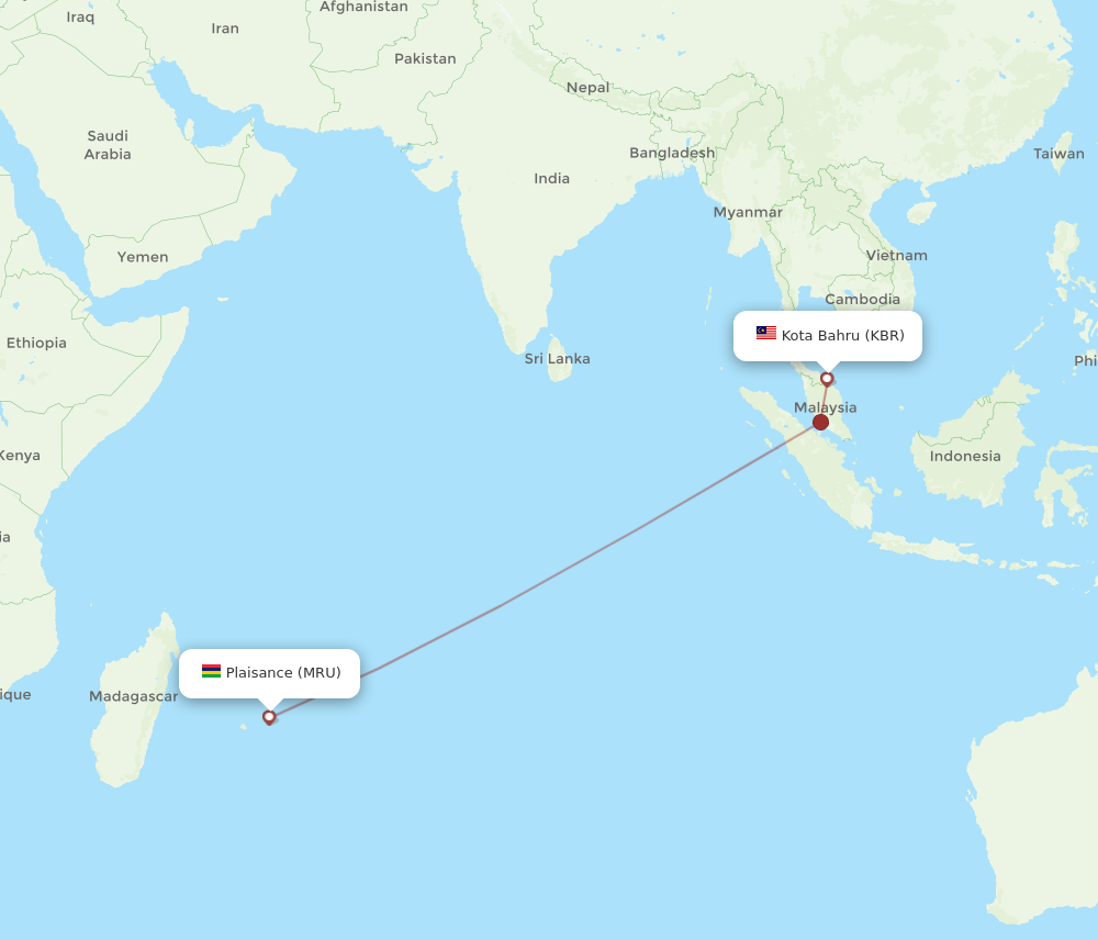 All Flight Routes From Mauritius To Kota Bharu Mru To Kbr Flight Routes