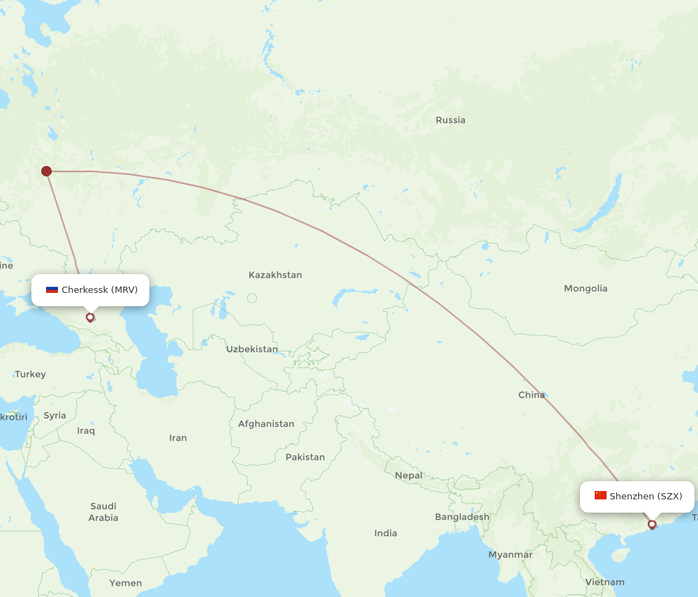 All Flight Routes From Mineralnye Vody To Shenzhen MRV To SZX Flight