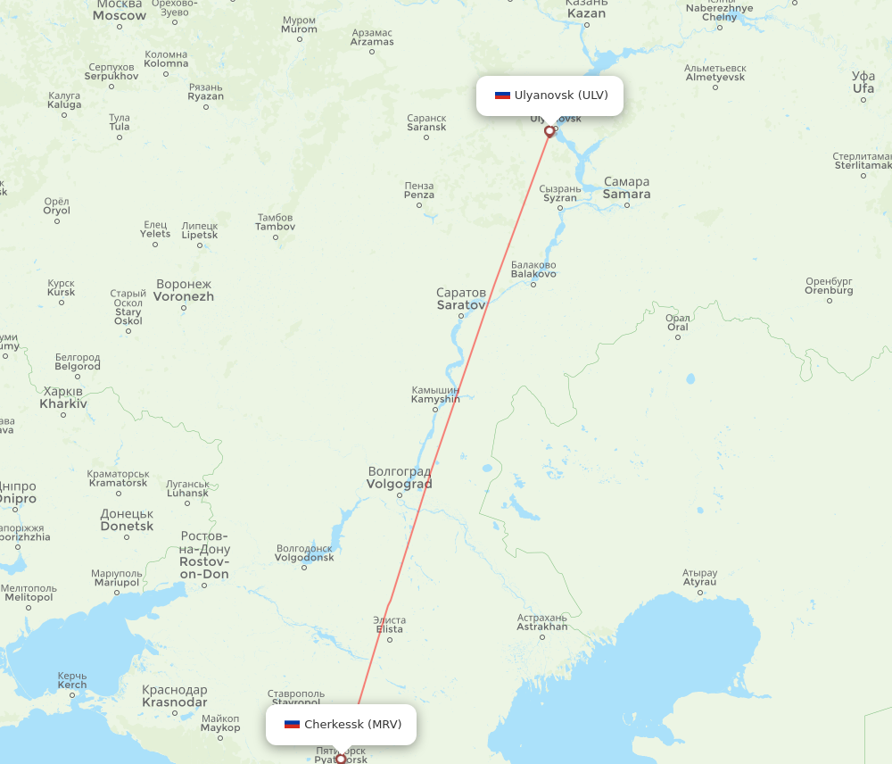 Flights From Mineralnye Vody To Ulyanovsk Mrv To Ulv Flight Routes