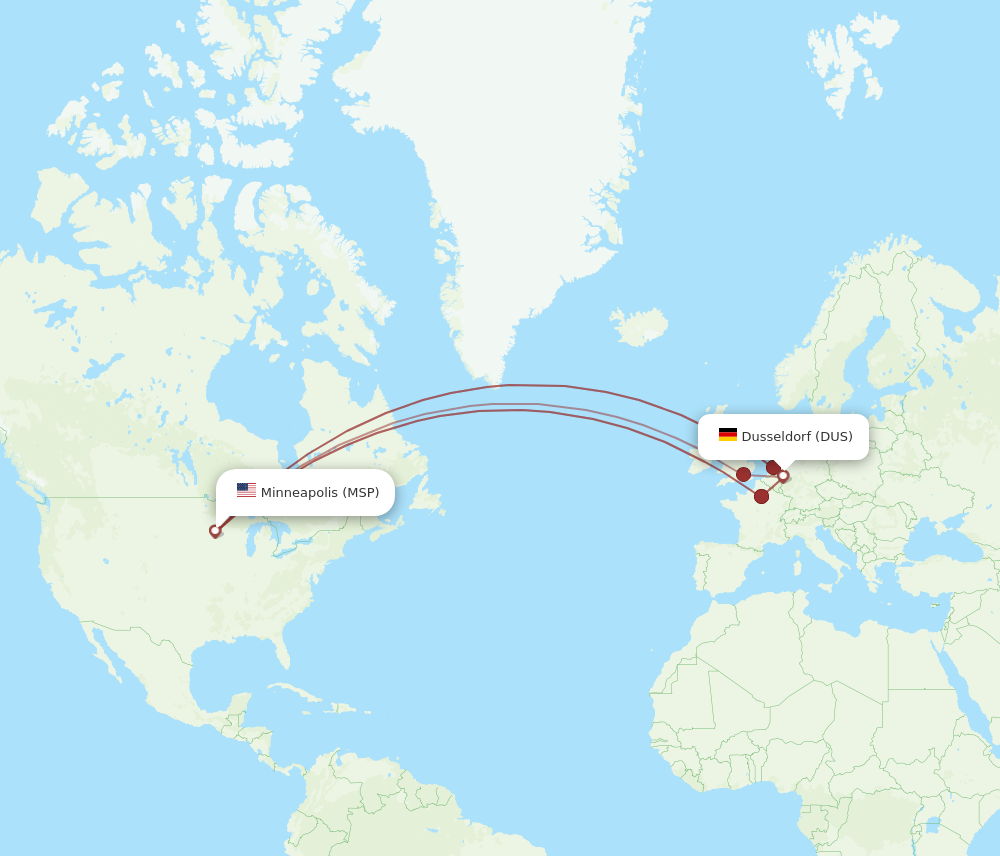 All Flight Routes From Minneapolis To Dusseldorf MSP To DUS Flight