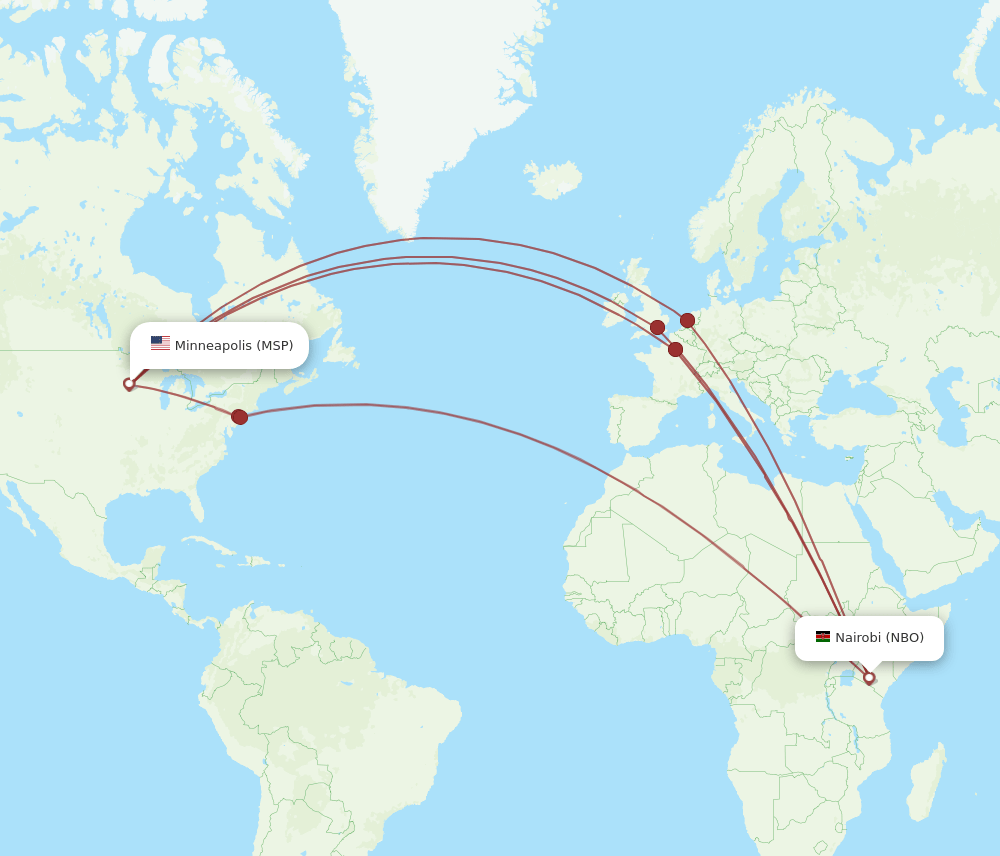 All Flight Routes From Minneapolis To Nairobi Msp To Nbo Flight Routes