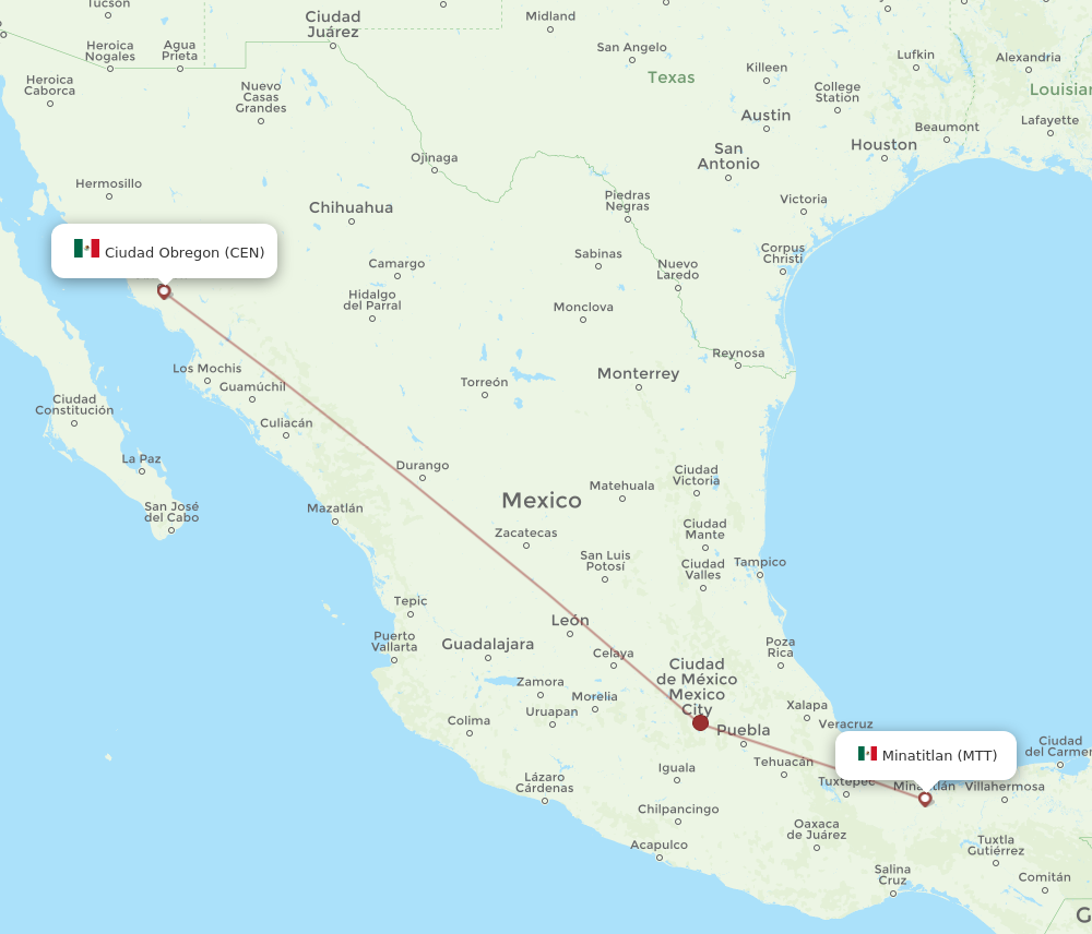 Flights From Minatitlan To Ciudad Obregon Mtt To Cen Flight Routes