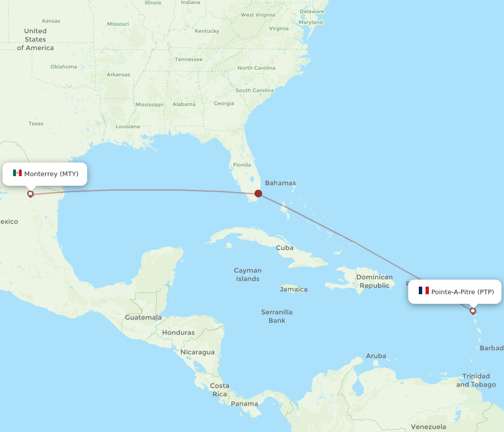 All Flight Routes From Pointe A Pitre To Monterrey PTP To MTY Flight