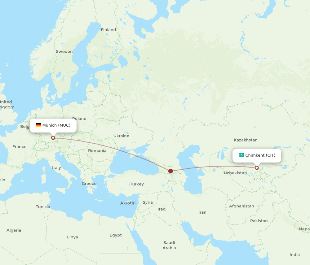 All Flight Routes From Shymkent To Munich CIT To MUC Flight Routes