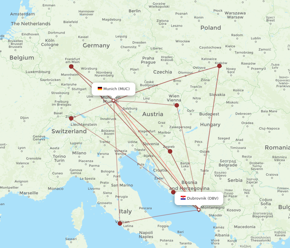 All Flight Routes From Munich To Dubrovnik MUC To DBV Flight Routes