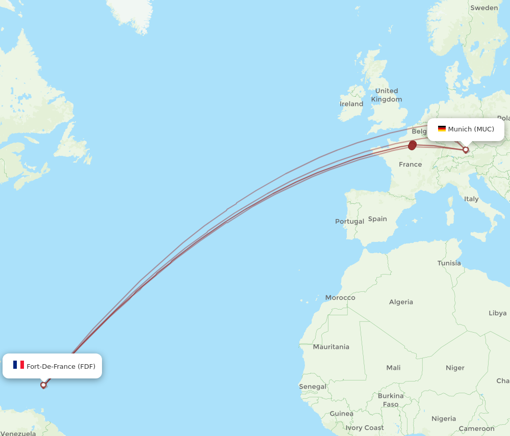 Flights From Munich To Fort De France MUC To FDF Flight Routes