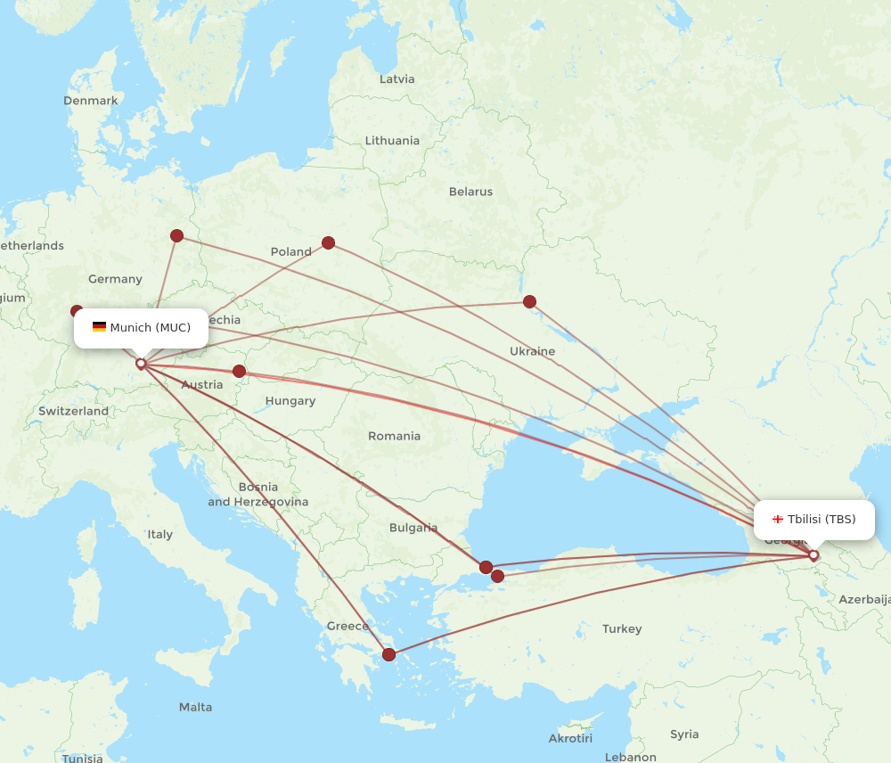 All Flight Routes From Munich To Tbilisi Muc To Tbs Flight Routes