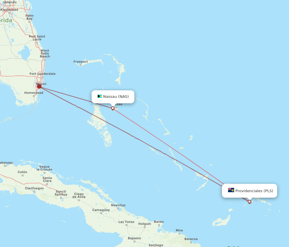 All Flight Routes From Nassau To Providenciales Nas To Pls Flight Routes