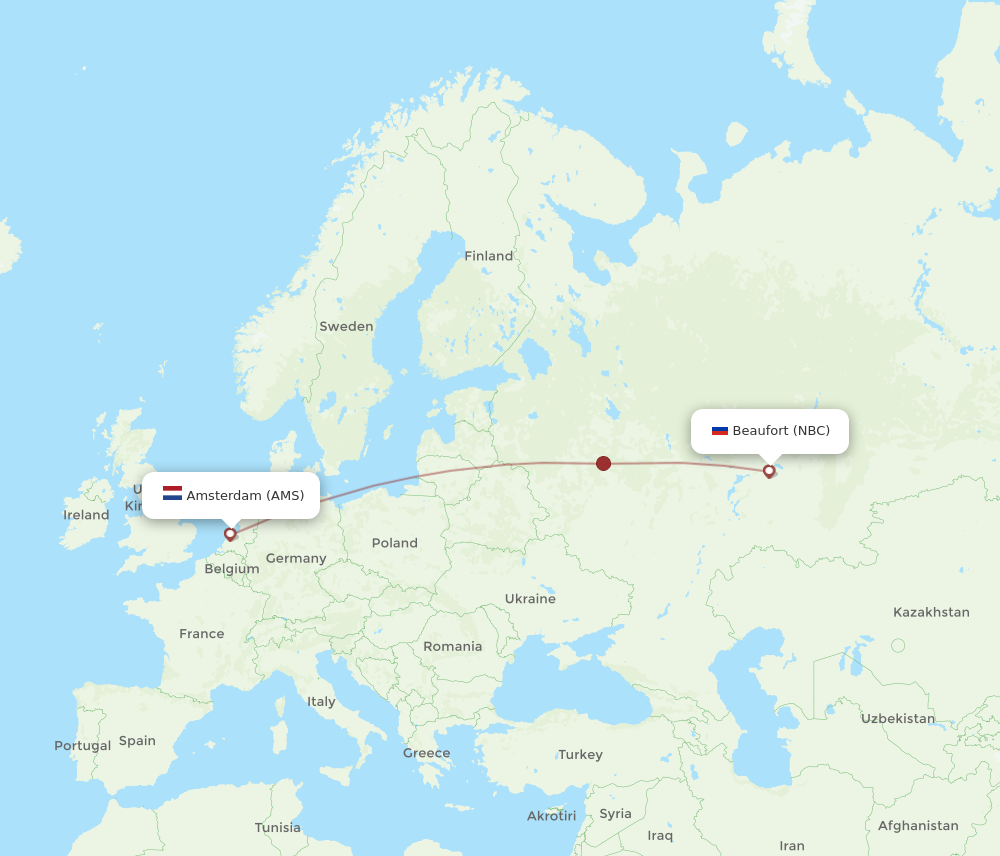 All Flight Routes From Amsterdam To Naberezhnye Chelny Ams To Nbc