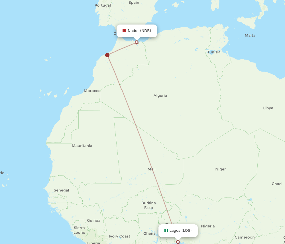 Flights From Lagos To Nador LOS To NDR Flight Routes