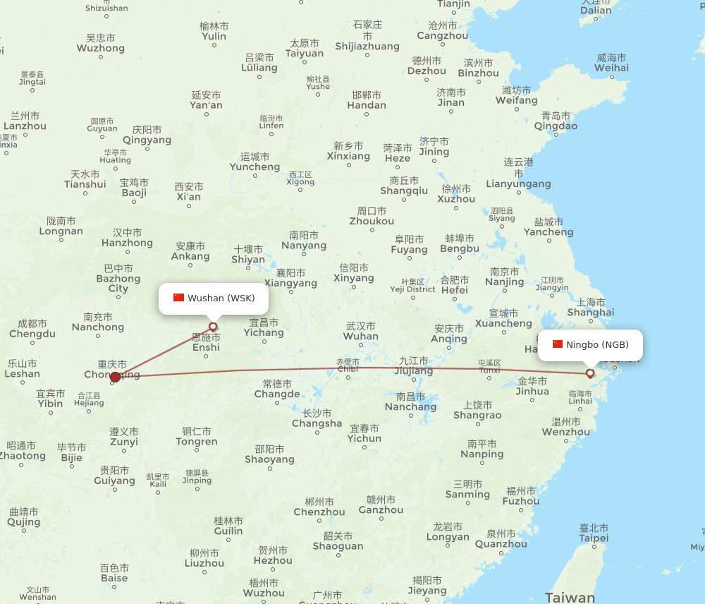 Flights From Ningbo To Wushan Ngb To Wsk Flight Routes