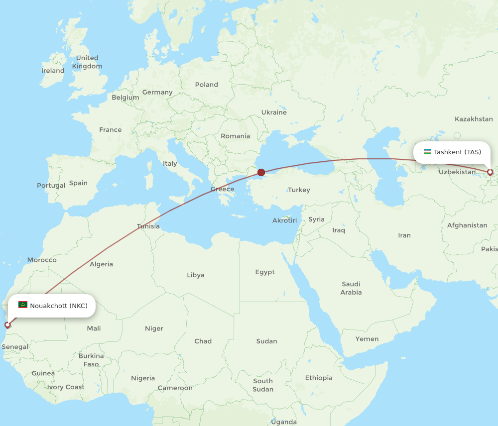 All Flight Routes From Nouakchott To Tashkent NKC To TAS Flight Routes