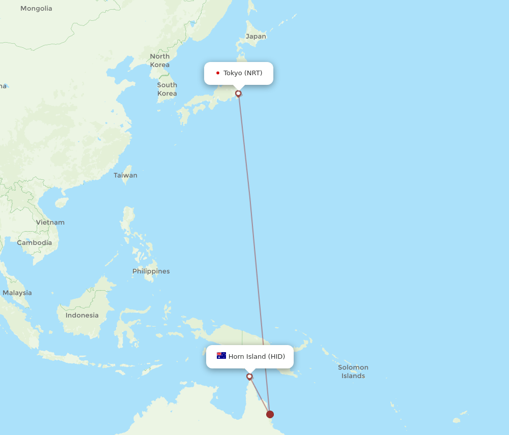 Flights From Tokyo To Horn Island NRT To HID Flight Routes