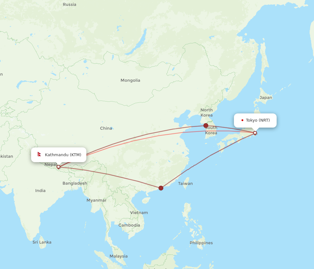 All Flight Routes From Tokyo To Kathmandu NRT To KTM Flight Routes