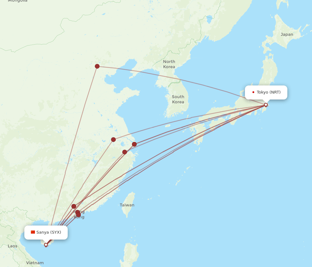 All Flight Routes From Tokyo To Sanya NRT To SYX Flight Routes