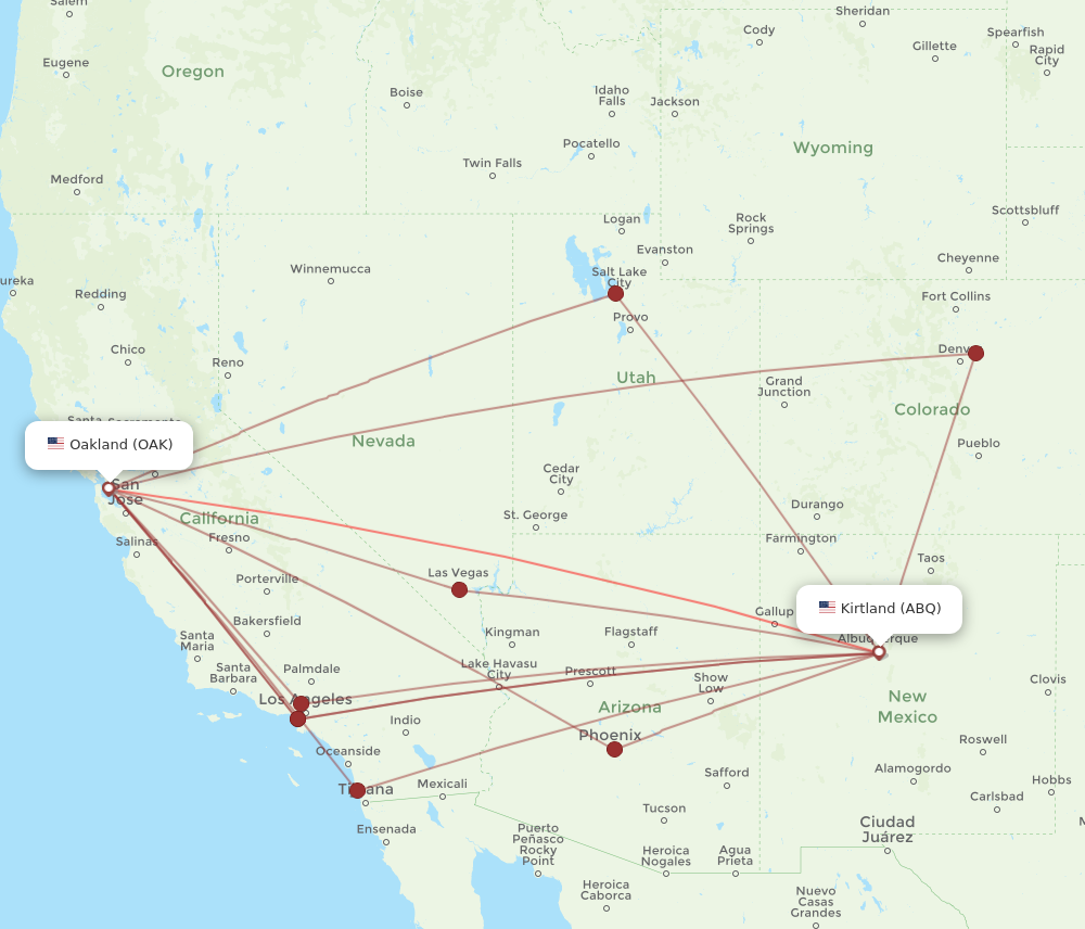 Flights From Oakland To Albuquerque Oak To Abq Flight Routes