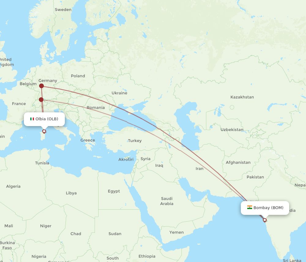 All Flight Routes From Olbia To Mumbai OLB To BOM Flight Routes