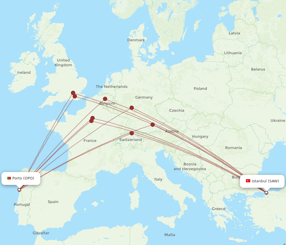 All Flight Routes From Porto To Istanbul Opo To Saw Flight Routes