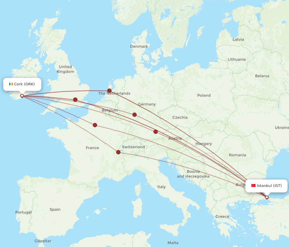 All Flight Routes From Cork To Istanbul ORK To IST Flight Routes