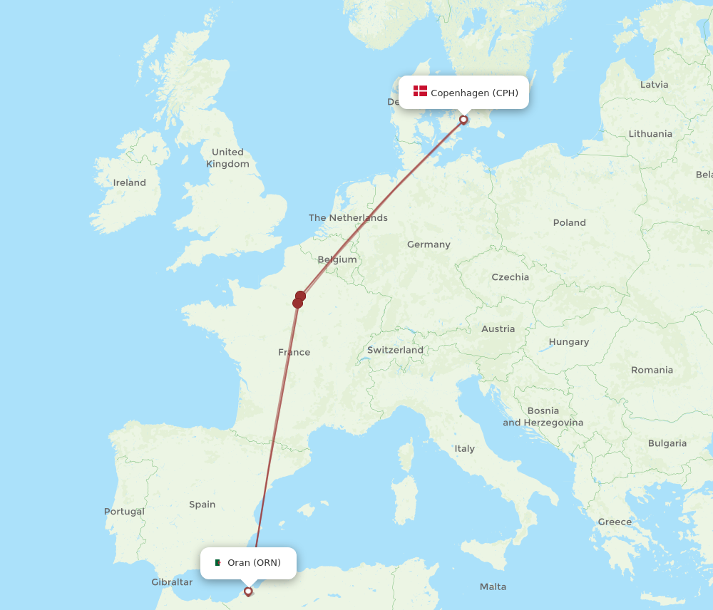 Flights From Oran To Copenhagen ORN To CPH Flight Routes